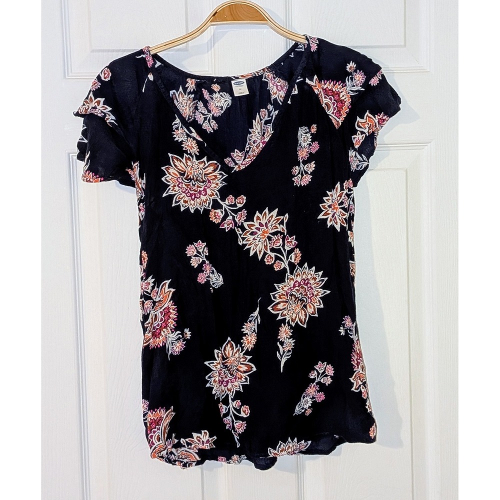 Old Navy Floral Print Top Ruffle Sleeve Blouse Casual Everyday Medium